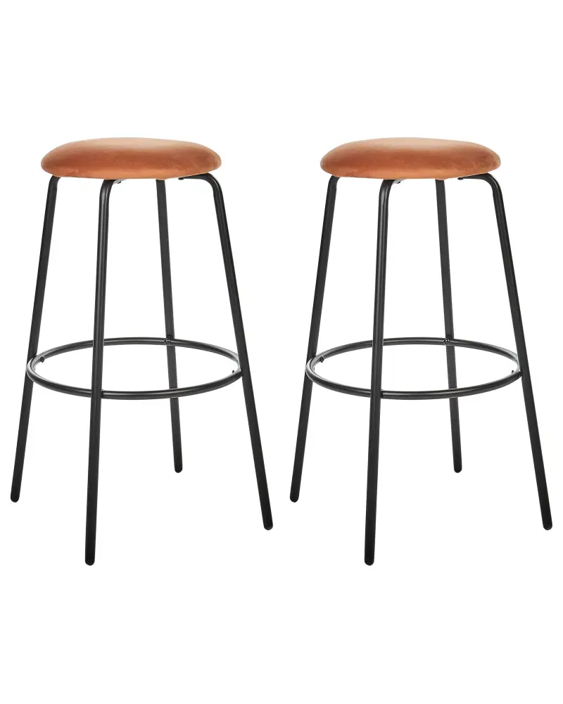 Bar Chair Set 2 Velvet Orange MORTON