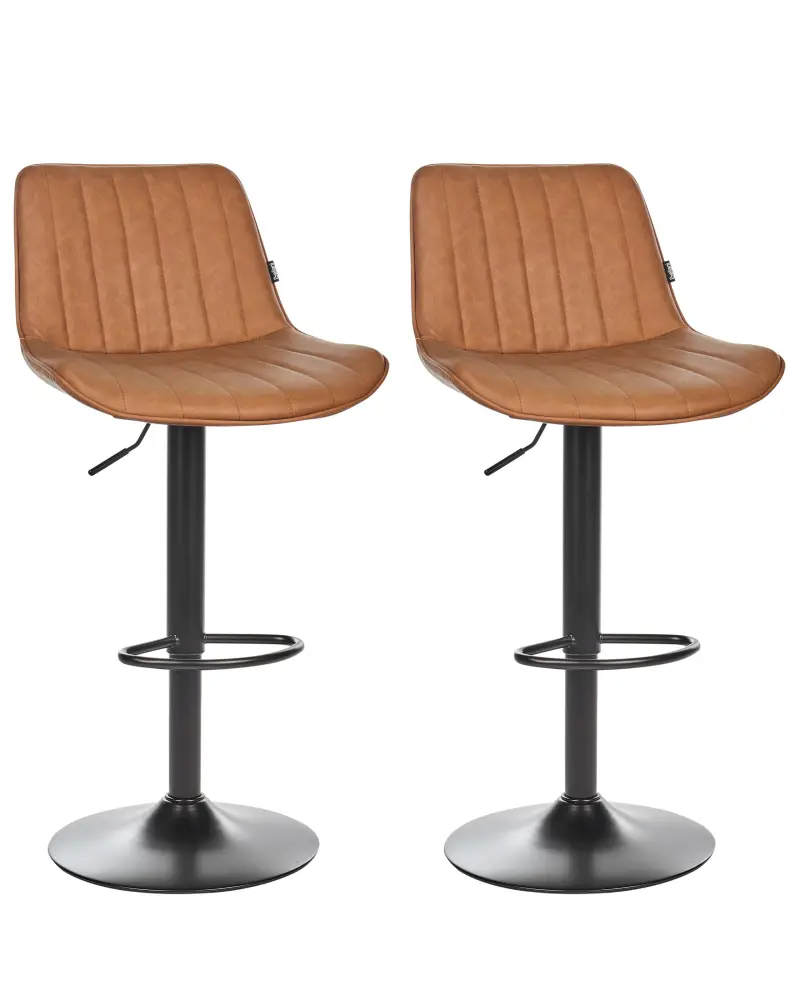Swivel Stool Swivel Set 2 Faux Leather Golden Brown DUBROVNIK