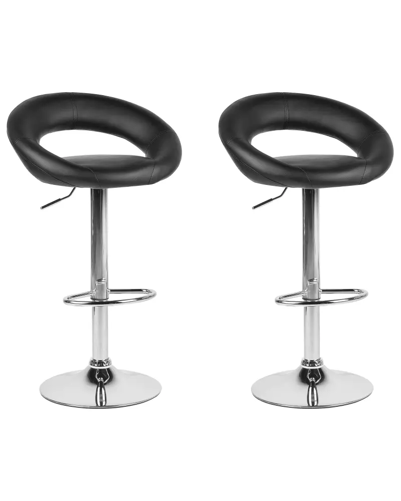 Swivel Stool Swivel Set 2 Faux Leather Black PEORIA