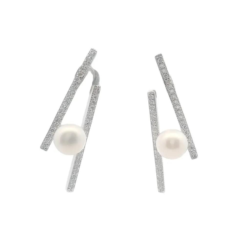 925SL BAR PEARL EARRINGS