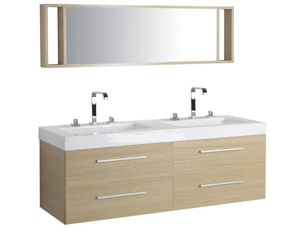 Bathroom Vanity Mirror Light Wood MALAGA