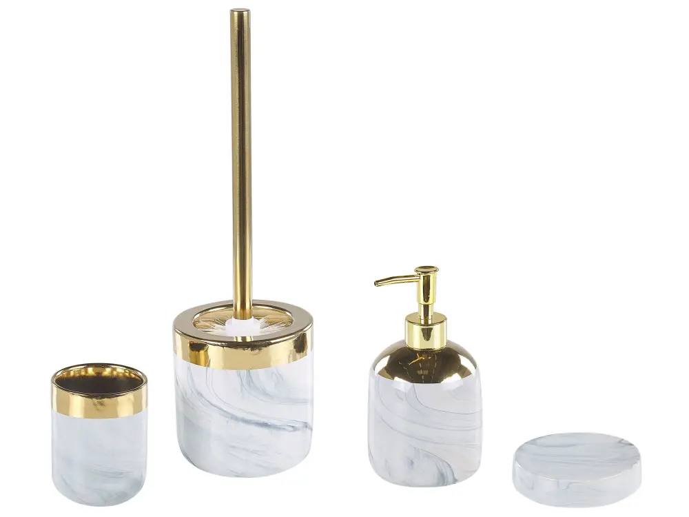 Ceramic 4-Piece Bathroom Accessories Set White Gold HUNCAL