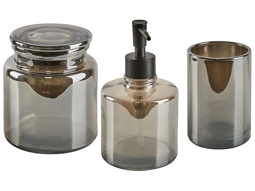 Glass 3-Piece Bathroom Accessories Set Grey MANAGUA
