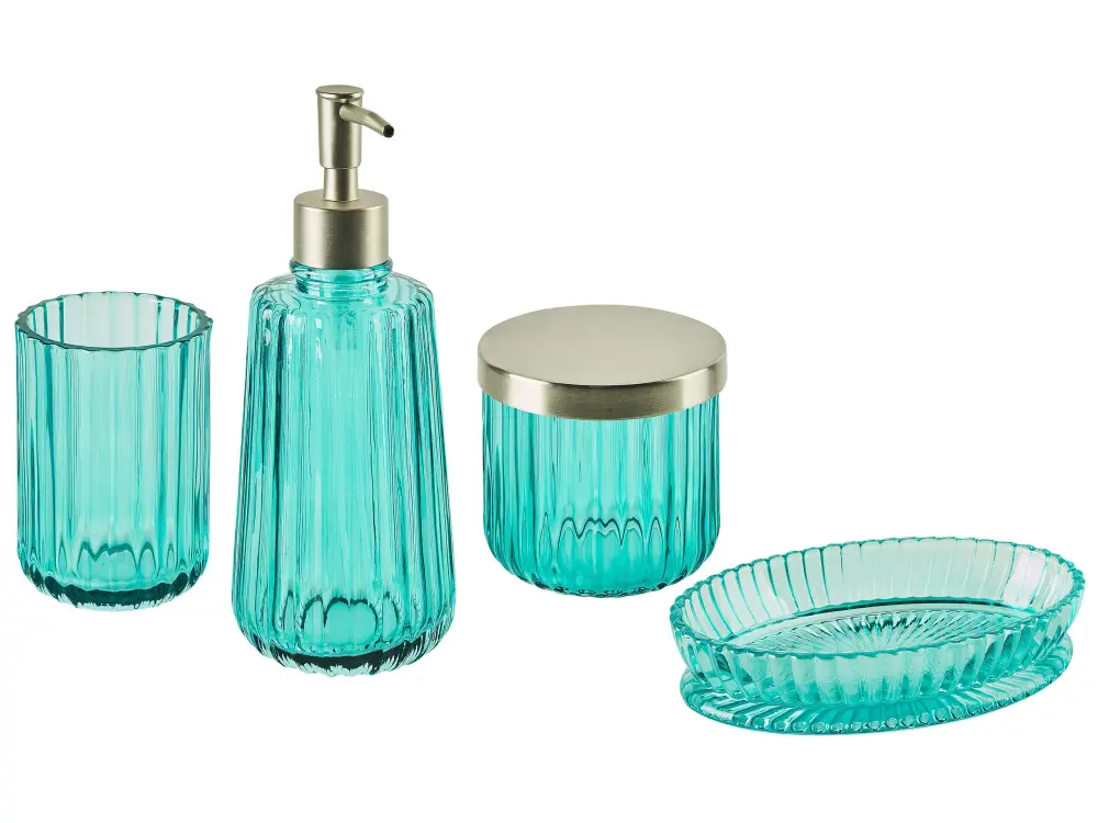 Glass 4-Piece Bathroom Accessories Set Blue TECATE