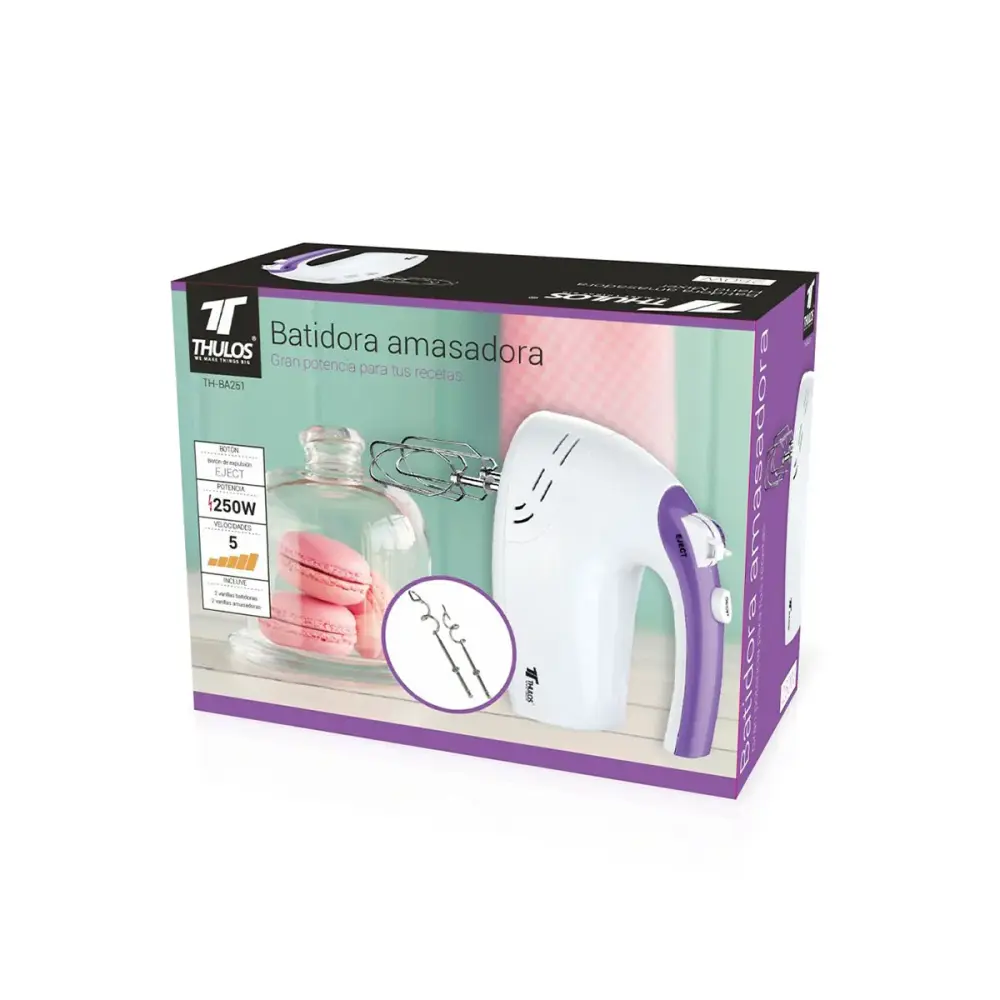Batidora amasadora TH-BA251 Thulos 250W 5 velocidades blanco/violeta