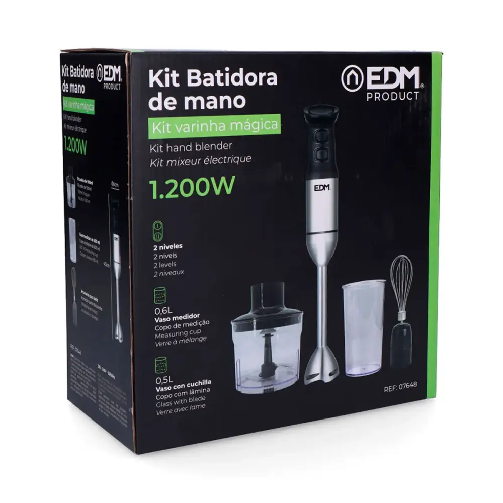 Batidora de mano EDM 1200W 2 niveles de potencia + accesorios inox