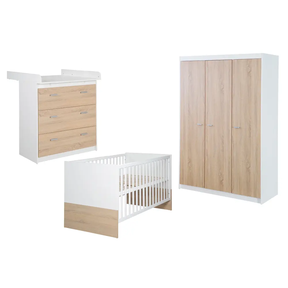 Armario Bajo Conjunto de muebles infantil 'Gabriella' 3 piezas - Cama 70x140 + Cómoda estrecha para transformar pañales ...