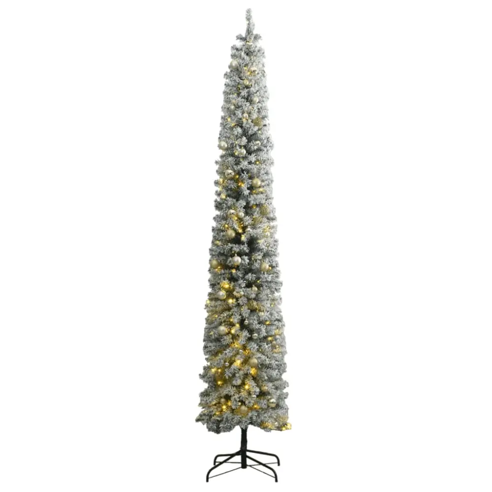 Decoración Navideñ Artesanal vidaXL árbol de navidad fino con 300 LED y bolas y nieve 270 cm