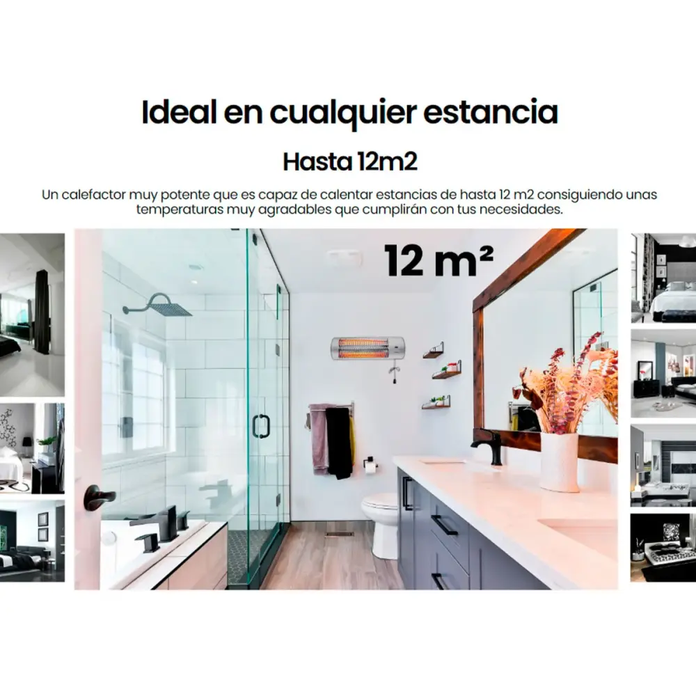 Estufa de cuarzo Infiniton HQP-W22 1200W 2 niveles de potencia colgante plata para Espacios Pequeños