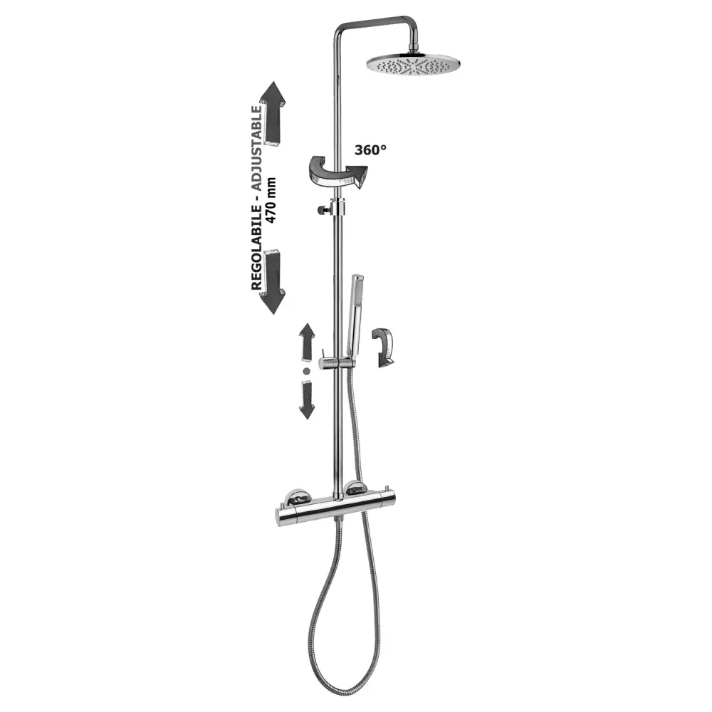 Colonna doccia regolabile Pequeño Birillo Comfort con miscelatore termostatico Paffoni - Cromato