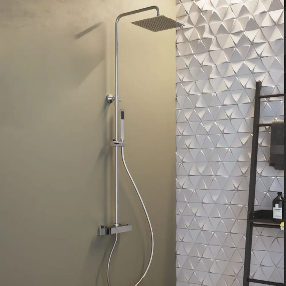 Colonna Doccia Termostatica con soffione quadrato 25x25 acciaio inox e doccino ottone