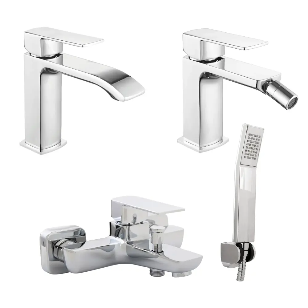 Composizione di miscelatori per lavabo, bidet e vasca Fire ottone cromato en Acero Inoxidable