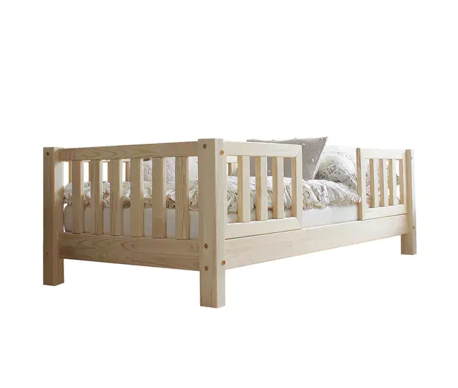 Cama 90x200 con barandilla y somier patas de 10 cm Agnès Madera Certificado EN71