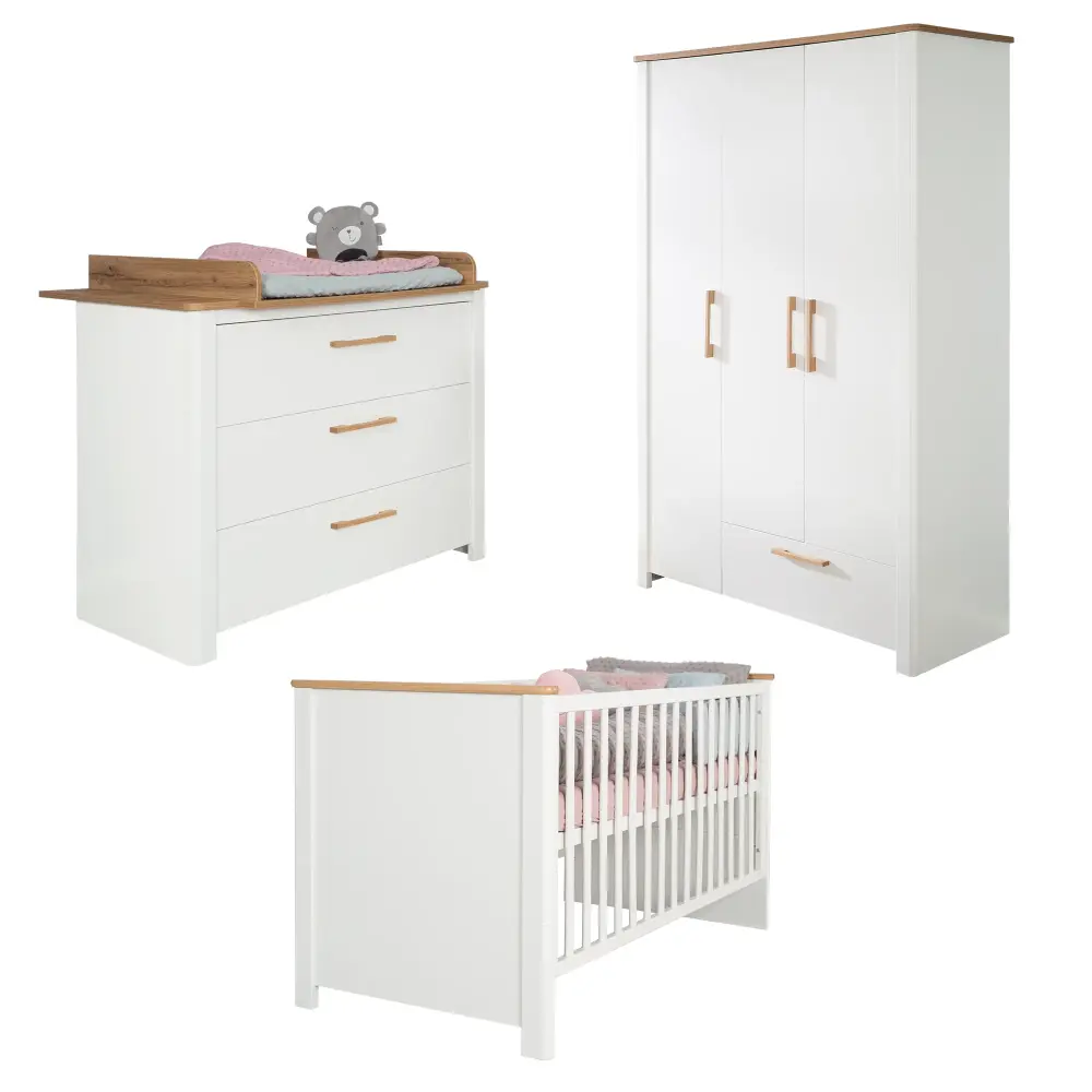 Children's Room Set 'Ava' 3-Piece, Including Children's Bed 70x140 cm, Changing Table & 3-Door Wardrobe