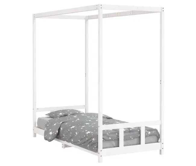 vidaXL Estructura de cama para niños madera maciza de pino 90x200 cm con Barrera de Seguridad