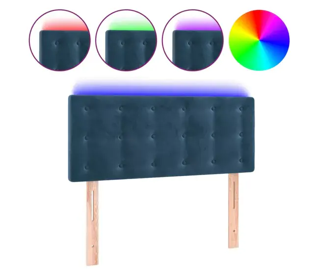 Cabecero con LED de terciopelo azul opaco 90x5x78/88 cm