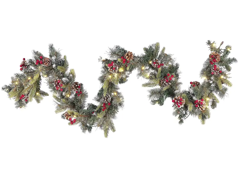 Pre-Lit Snowy Christmas Garland 180 cm Green PAIMIO