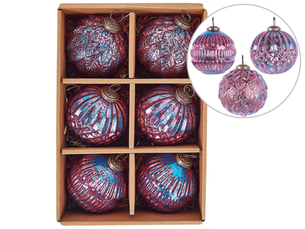 Set 6 Glass Baubles Pink ASTRAL
