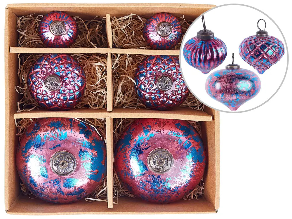 Set 6 Glass Baubles Pink ASTRALE