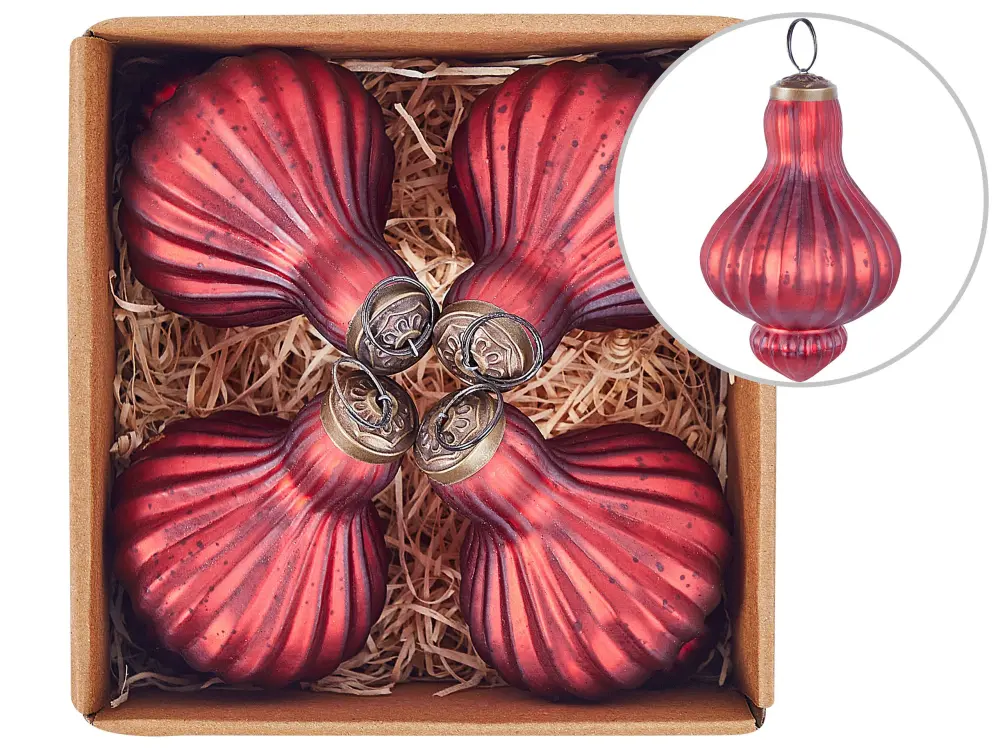 Set 4 Glass Baubles Red BRILLANT