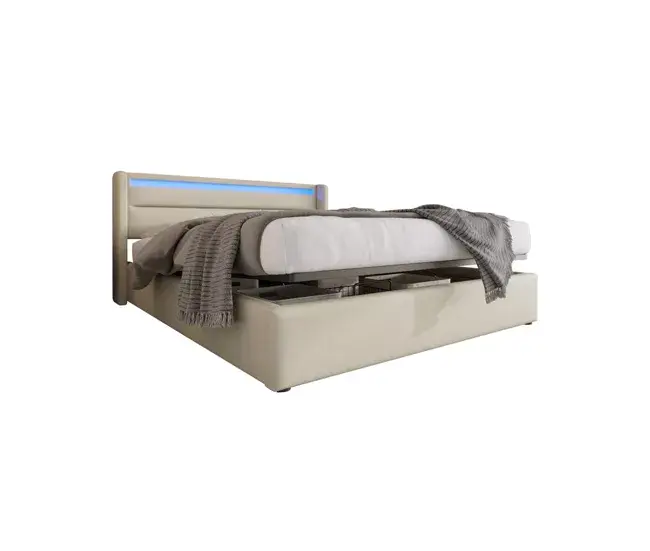 Base Inflable Cama de matrimonio de poliuretano 160x200cm con almacenaje y luz LED,incluye colchón,blanco