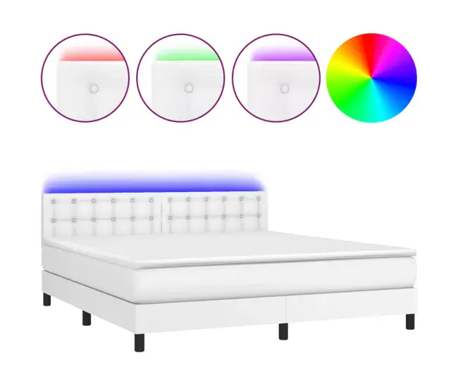 Cama box spring colchón y LED cuero sintético gris 160x200 cm Botones en Altura Extra