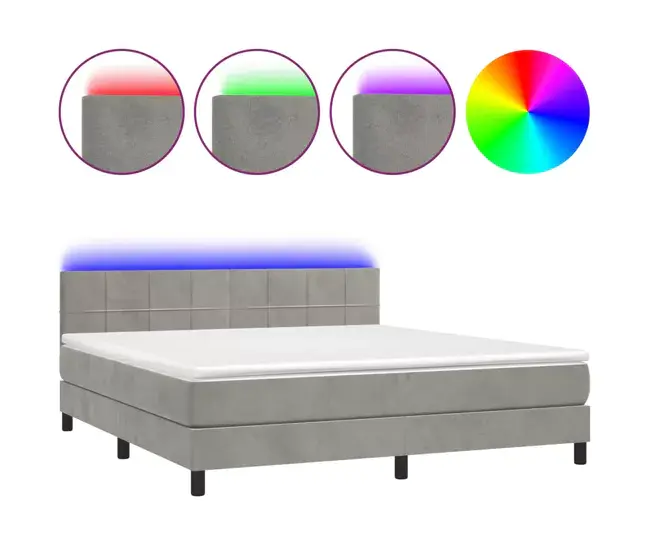 Cama box spring colchón y LED terciopelo gris sombrío 160x200 cm Bloques con cuadros