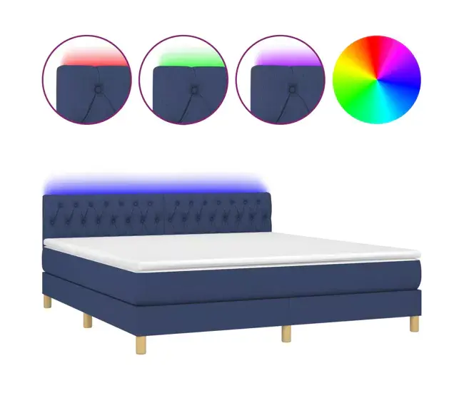 Cama box spring con colchón tela y LED gris evidente 180x200 cm Diseño de botones