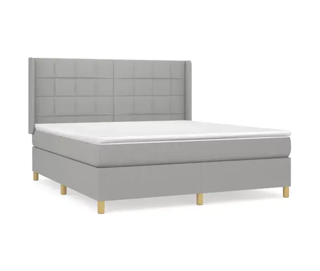Cama box spring con colchón tela marrón opaco 180x200 cm Bloques con cuadros