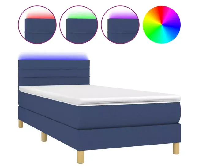 Certificado Antialérgico Cama box spring con colchón y LED tela crema 90x200 cm Rayas horizontales