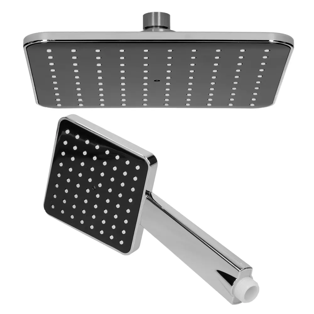 Conjunto de ducha efecto lluvia angular negro/plata acero inoxidable Ecd Germany