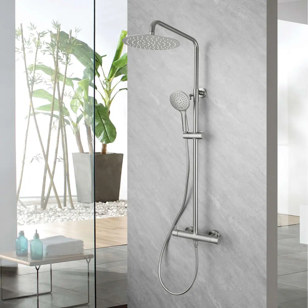 Columna de ducha monomando sky bath níquel cepillado serie promise