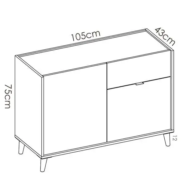 Aparador Nova 2 puertas+cajón natural/esmeralda/gris 75x105x43 cm