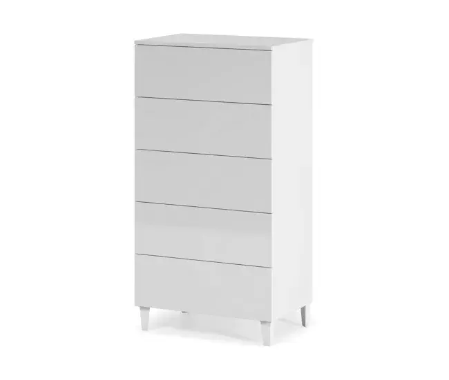 Cama con Cabecera Cómoda Dmarco, cómoda con 5 cajones, cómoda para el dormitorio, cómoda moderna, 61x40h117 cm, Blanco