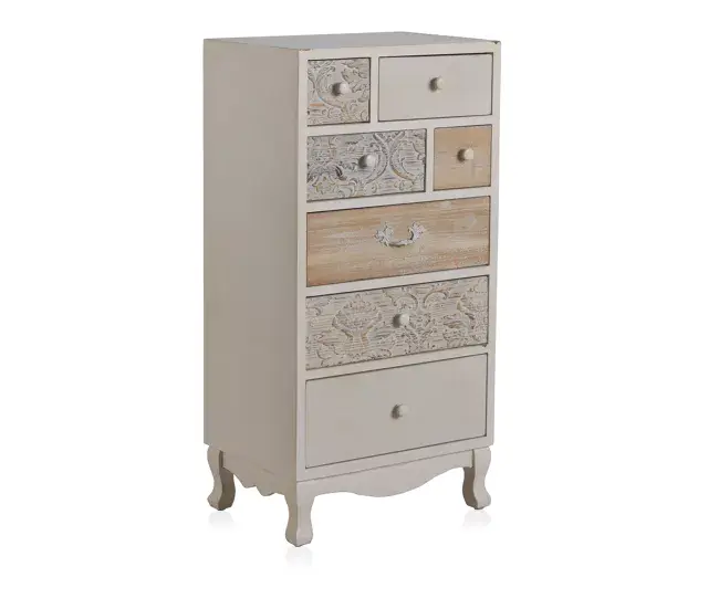 Cómoda de madera blanca 7 cajones con Garantí de 2 ños