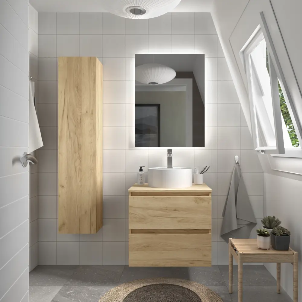 Mueble baño bequia 70 cm roble | lavabo +encimera Salgar