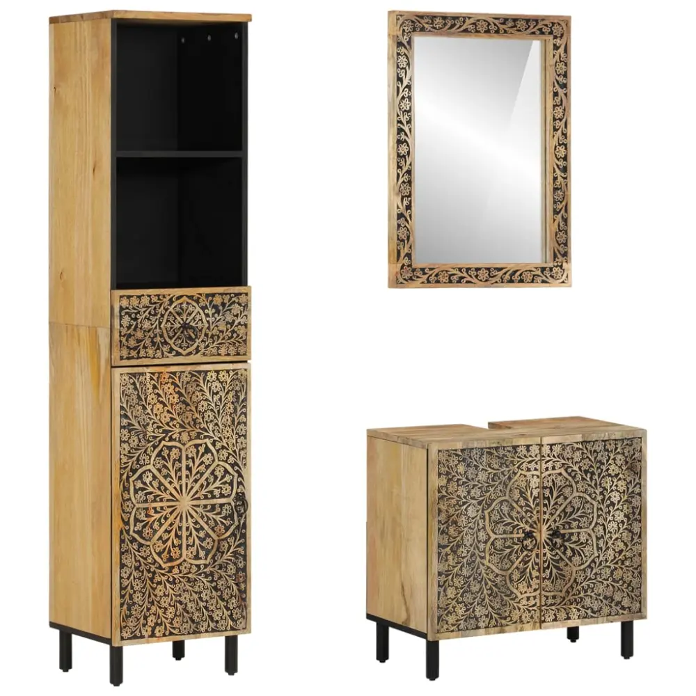 vidaXL conjunto de muebles de baño 3 piezas madera maciza de mango