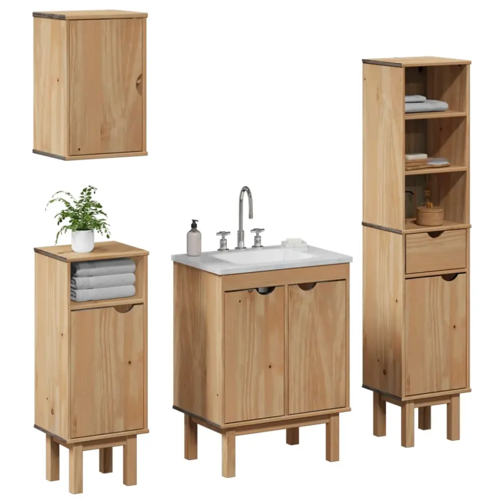 vidaXL juego de muebles de baño otta 4 pzas madera maciza pino
