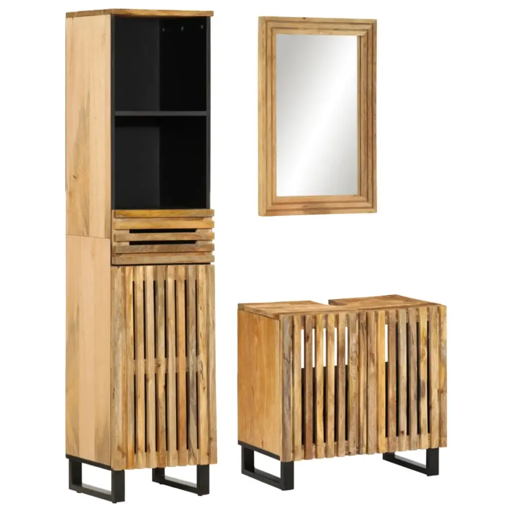 vidaXL juego de muebles de baño 3 pzas madera maciza de mango rugosa