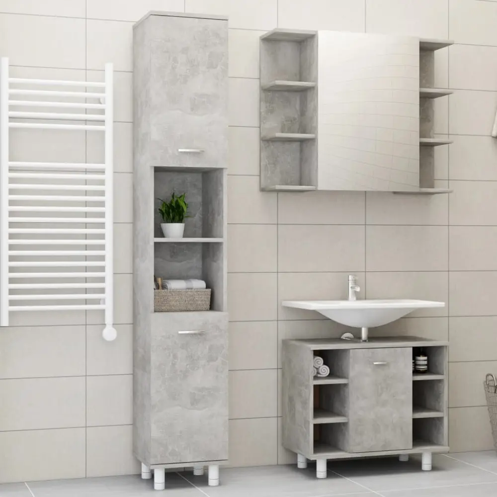 vidaXL juego muebles de baño 3 pzas madera de ingenierí gris hormigón