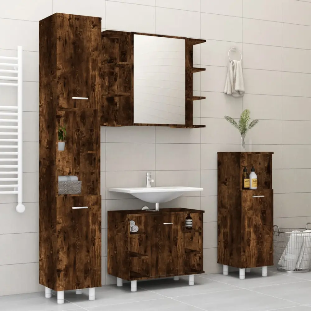 vidaXL set de muebles de baño 4 piezas madera contrachapada roble humo