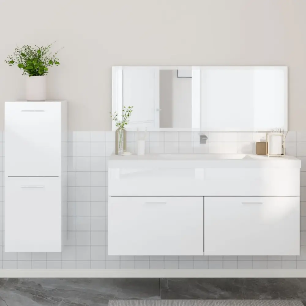 vidaXL set muebles de baño 3 piezas madera contrachapada blanco brillo