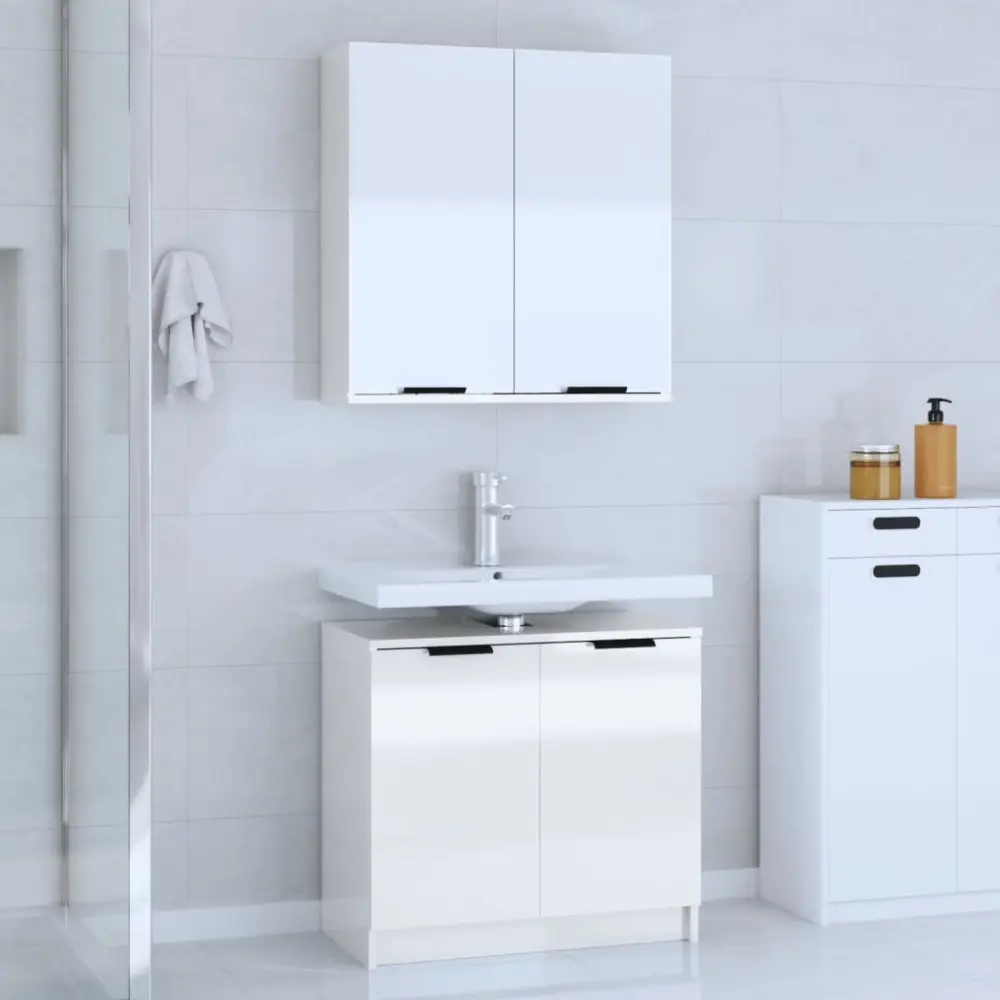 vidaXL set muebles de baño 2 piezas madera contrachapada blanco brillo