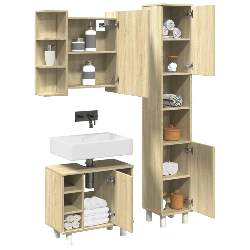 vidaXL set de muebles de baño 3 pzas madera contrachapada roble sonoma