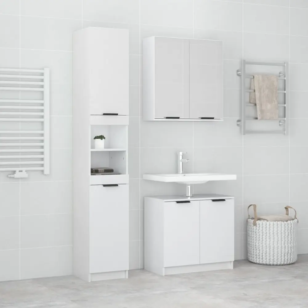 vidaXL set de muebles baño 3 pzas madera contrachapada blanco brillo