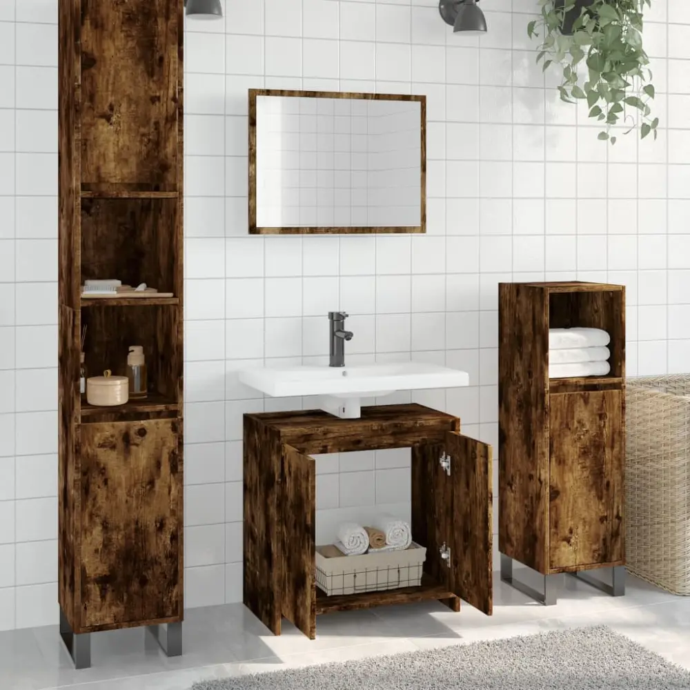 vidaXL set de muebles baño 2 pzas madera contrachapada roble ahumado