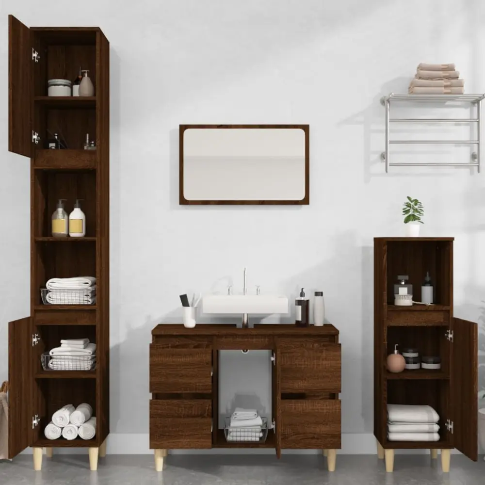 vidaXL set de muebles baño 3 pzas madera contrachapada roble marrón