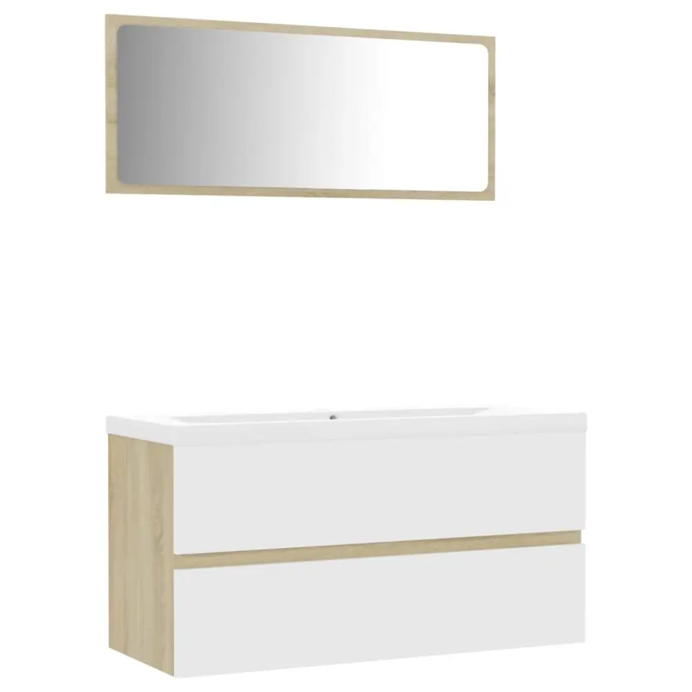 vidaXL set de muebles de baño madera ingenierí blanco y roble sonoma