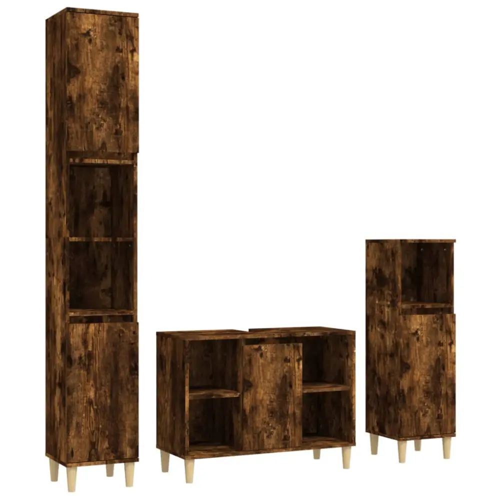 vidaXL set de muebles baño 3 pzas madera contrachapada roble ahumado