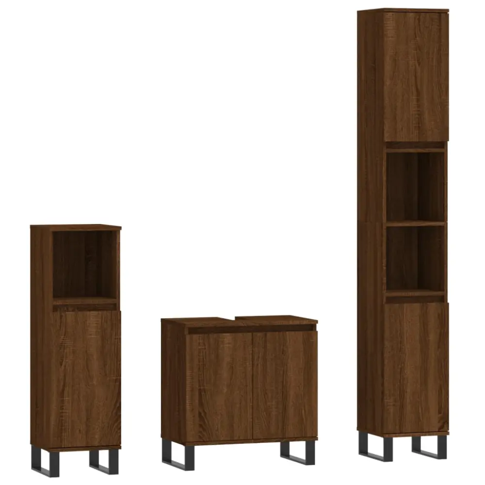 vidaXL set de muebles baño 3 pzas madera contrachapada roble marrón